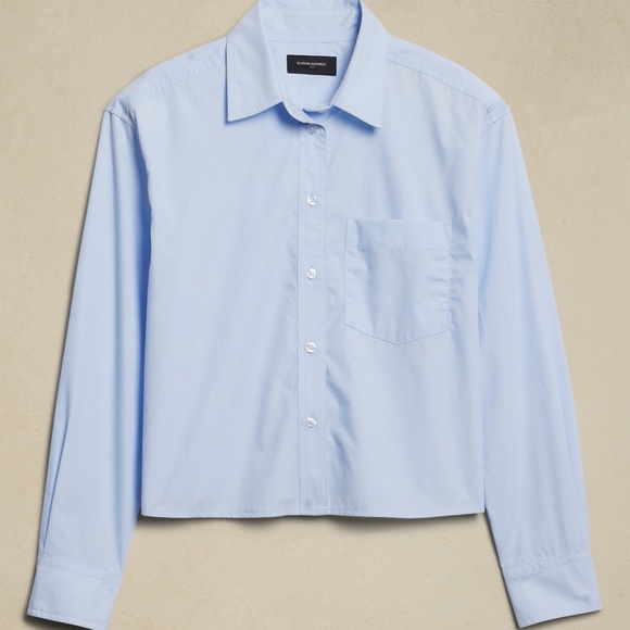 New! BANANA REPUBLIC 100% Cotton Boxy Crop Shirt in Soft Pink, Size Large - Picture 4 of 6